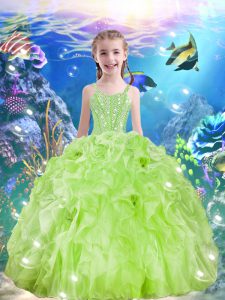 New Style Yellow Green Ball Gowns Beading and Ruffles Little Girls Pageant Gowns Lace Up Organza Sleeveless Floor Length