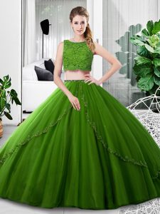 Olive Green Zipper Sweet 16 Dresses Lace and Ruching Sleeveless Floor Length