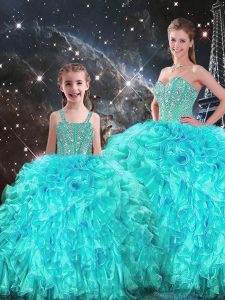 Adorable Organza Sleeveless Floor Length Sweet 16 Quinceanera Dress and Beading and Ruffles