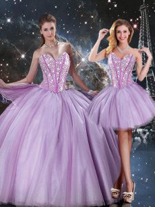 Sumptuous Lavender Lace Up Sweetheart Beading Quinceanera Dresses Tulle Sleeveless