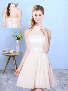 High-neck Sleeveless Chiffon Quinceanera Court Dresses Lace Lace Up