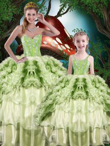 Yellow Green Lace Up Sweetheart Beading and Ruffles and Ruffled Layers Quinceanera Gowns Organza Sleeveless