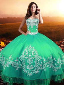 Affordable Sweetheart Sleeveless Lace Up Quinceanera Gowns Turquoise Taffeta