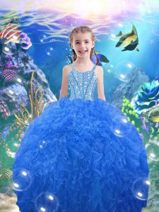 Baby Blue Sleeveless Beading and Ruffles Floor Length Little Girl Pageant Gowns