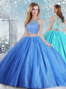 Dynamic Floor Length Clasp Handle Vestidos de Quinceanera Baby Blue for Sweet 16 and Quinceanera with Beading and Sequins