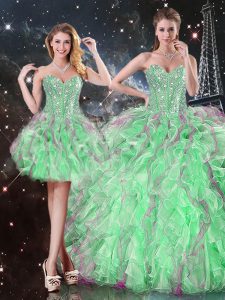 Custom Fit Ball Gowns 15 Quinceanera Dress Apple Green Sweetheart Organza Sleeveless Floor Length Lace Up