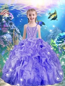 Floor Length Lace Up Pageant Dress Purple for Quinceanera and Wedding Party with Beading and Ruffles