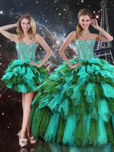 Clearance Multi-color Ball Gown Prom Dress Military Ball and Sweet 16 and Quinceanera with Beading and Ruffles and Ruffled Layers Sweetheart Sleeveless Lace Up