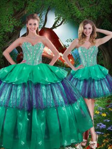 Shining Sweetheart Sleeveless Organza 15 Quinceanera Dress Beading and Ruffled Layers Lace Up