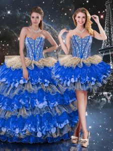 Captivating Multi-color Lace Up Vestidos de Quinceanera Beading and Ruffles and Ruffled Layers Sleeveless Floor Length