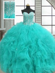 Gorgeous Sweetheart Sleeveless Organza Quince Ball Gowns Beading and Ruffles Lace Up