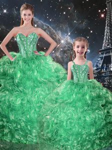 Three Pieces Sweet 16 Quinceanera Dress Green Sweetheart Organza Sleeveless Floor Length Lace Up