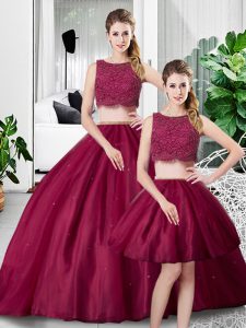 Fuchsia Sleeveless Tulle Zipper Vestidos de Quinceanera for Military Ball and Sweet 16 and Quinceanera
