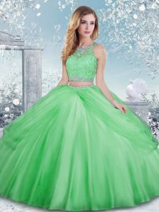 Best Selling Tulle Clasp Handle Scoop Sleeveless Floor Length 15 Quinceanera Dress Beading and Lace
