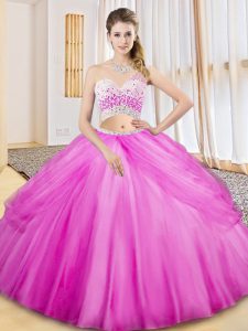 Ideal Lilac Tulle Criss Cross One Shoulder Sleeveless Floor Length Vestidos de Quinceanera Beading and Ruching and Pick Ups