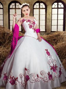White Sleeveless Embroidery Floor Length Quinceanera Dresses