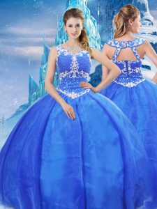 Sumptuous Blue V-neck Neckline Beading Vestidos de Quinceanera Sleeveless Zipper