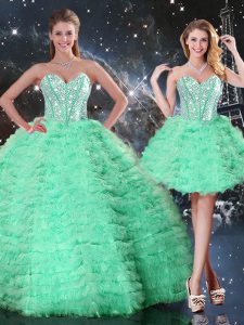Delicate Sleeveless Beading and Ruffled Layers Lace Up 15th Birthday Dress