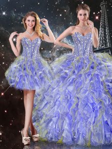 Wonderful Sleeveless Lace Up Floor Length Beading and Ruffles Vestidos de Quinceanera