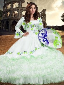 Admirable White Long Sleeves Organza Lace Up 15 Quinceanera Dress for Military Ball and Sweet 16 and Quinceanera