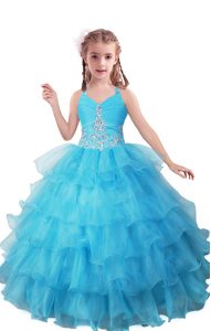 Sleeveless Beading and Ruffled Layers Zipper Glitz Pageant Dress