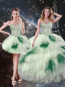 Multi-color Three Pieces Beading and Ruffled Layers and Sequins Quinceanera Dresses Lace Up Tulle Sleeveless Floor Length