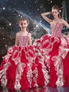 Clearance Sleeveless Lace Up Floor Length Beading and Ruffles Quinceanera Dress