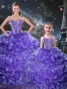 Amazing Sweetheart Sleeveless Vestidos de Quinceanera Floor Length Beading and Ruffles Purple Organza