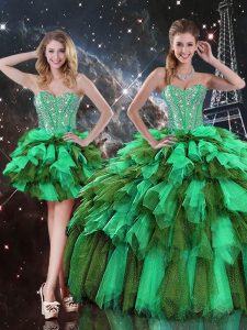 Affordable Multi-color Sweetheart Neckline Ruffles and Ruffled Layers Quinceanera Gown with Jacket Sleeveless Lace Up