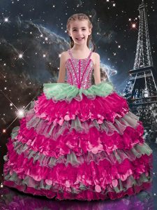 Organza Sleeveless Floor Length Pageant Dress Wholesale and Beading and Ruffled Layers