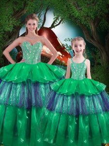 Green Sweetheart Lace Up Beading and Ruffled Layers Sweet 16 Quinceanera Dress Sleeveless