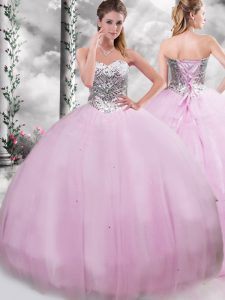 Sleeveless Beading Lace Up Quinceanera Dress with Lilac Brush Train