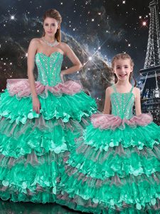 Organza Sleeveless Floor Length 15 Quinceanera Dress and Beading and Ruffles