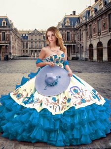 Enchanting Organza and Taffeta Sleeveless Floor Length Quinceanera Gown and Embroidery and Ruffled Layers