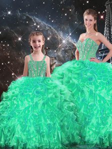 Floor Length Ball Gowns Sleeveless Turquoise Quinceanera Gown Lace Up