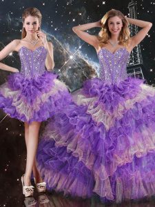 Noble Organza Sweetheart Sleeveless Lace Up Beading and Ruffled Layers Quinceanera Gown in Multi-color