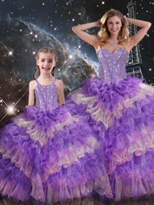 Romantic Multi-color Sleeveless Organza Lace Up Quinceanera Dress for Military Ball and Sweet 16 and Quinceanera
