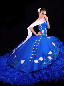 Lovely Royal Blue Sweetheart Neckline Embroidery and Ruffles Sweet 16 Dresses Sleeveless Lace Up