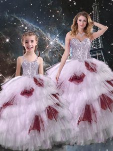 Beading and Ruffled Layers Quinceanera Dresses Multi-color Lace Up Sleeveless Floor Length