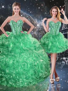 Floor Length Three Pieces Sleeveless Green Vestidos de Quinceanera Lace Up