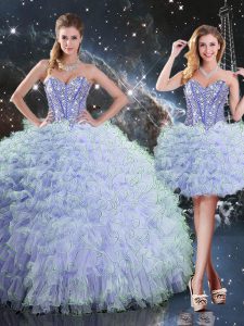 Dramatic Lavender Sleeveless Beading and Ruffles Floor Length Quinceanera Gowns