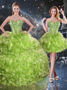 Nice Olive Green Sleeveless Organza Lace Up Sweet 16 Quinceanera Dress for Military Ball and Sweet 16 and Quinceanera