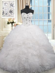 Excellent Sleeveless Brush Train Lace Up Beading and Ruffles Quinceanera Gowns