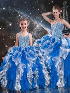 Luxurious Multi-color Organza Lace Up Quinceanera Gowns Sleeveless Floor Length Beading and Ruffles