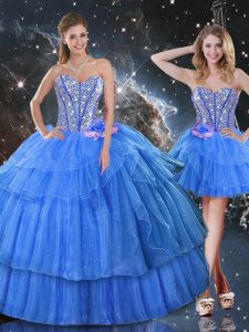 Sleeveless Ruffled Layers and Sequins Lace Up Quinceanera Gown