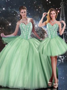 Customized Apple Green Sweetheart Neckline Beading Ball Gown Prom Dress Sleeveless Lace Up