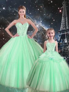 Most Popular Apple Green Sleeveless Beading Floor Length Quinceanera Dress