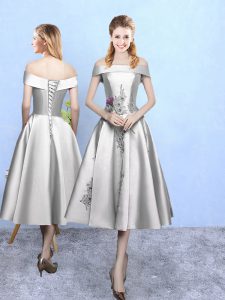 Silver Sleeveless Taffeta Lace Up Court Dresses for Sweet 16 for Prom and Party
