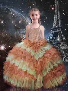 Sleeveless Beading and Ruffled Layers Lace Up Kids Pageant Dress