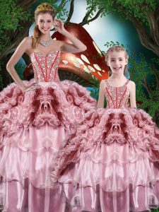 Stylish Sleeveless Floor Length Beading and Ruffles and Ruffled Layers Lace Up Sweet 16 Quinceanera Dress with Multi-color